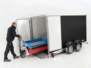 Vezeko Koffer-Absenkanhänger 157x343cm Höhe:210cm 2,7t|E-Pumpe|schwarz